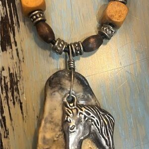 Horse Pendant Necklace with Beaded Chain